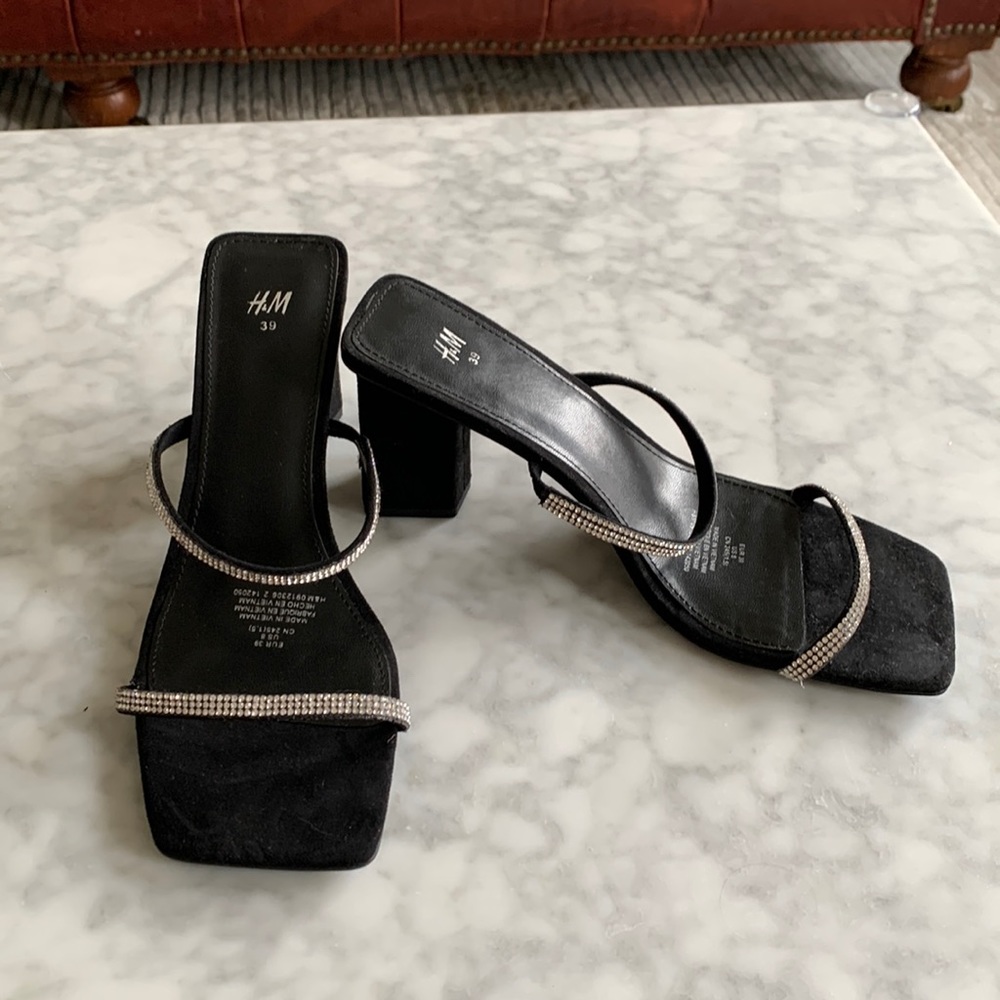 H&M square toe rhinestone heel sandals